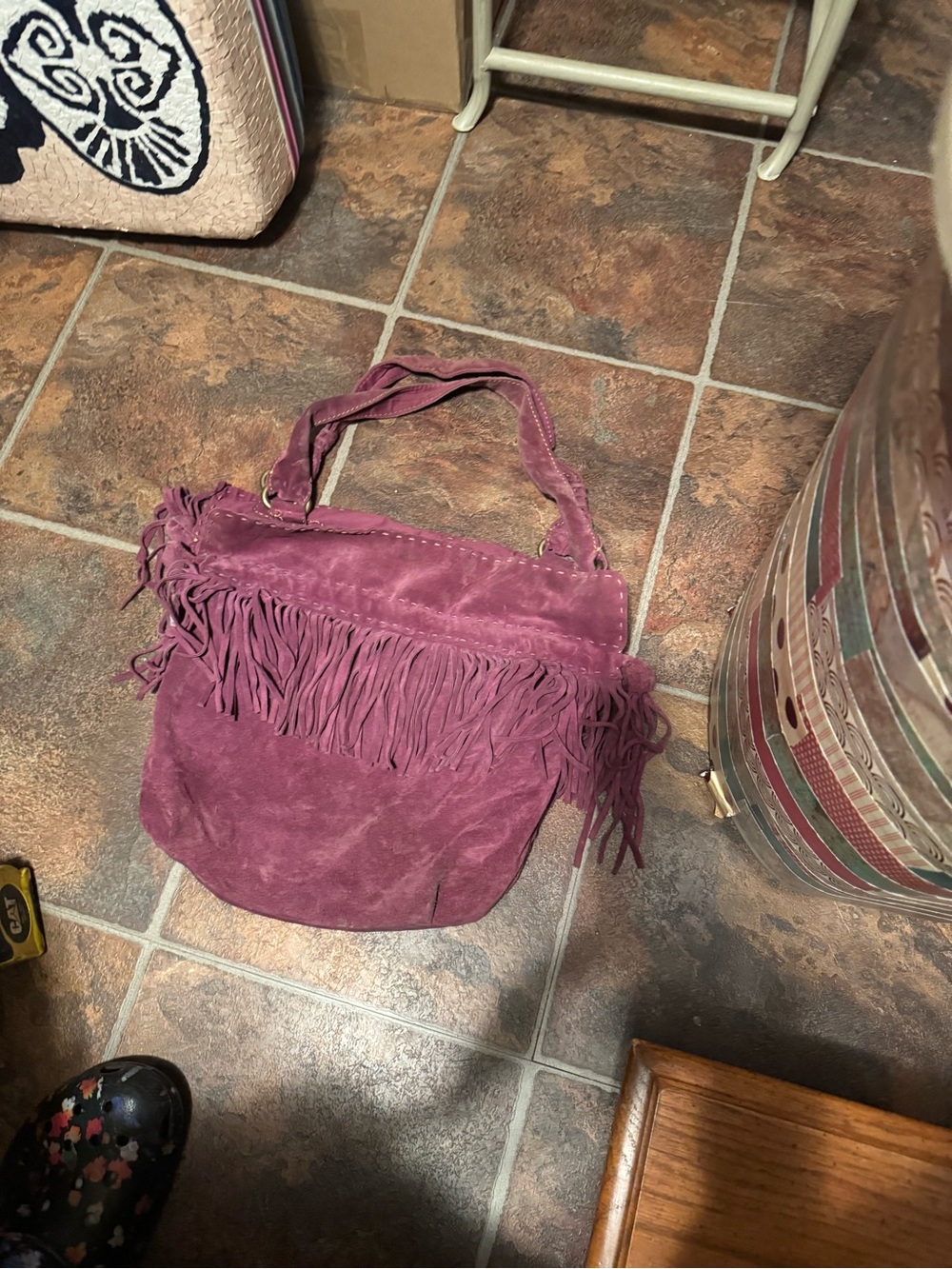 Lucky Brand Plum Suede Fringe Hobo Bag